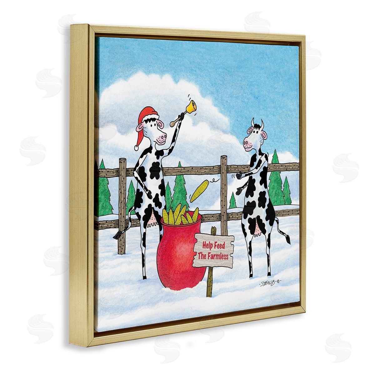 Feed The Farmless Funny Cows Gold Floating Frame Canvas Wall Art, Home Decor by Roger Straub