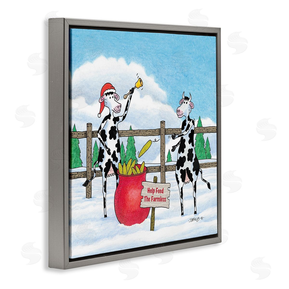 Feed The Farmless Funny Cows Grey Floating Frame Canvas Wall Art, Home Decor by Roger Straub