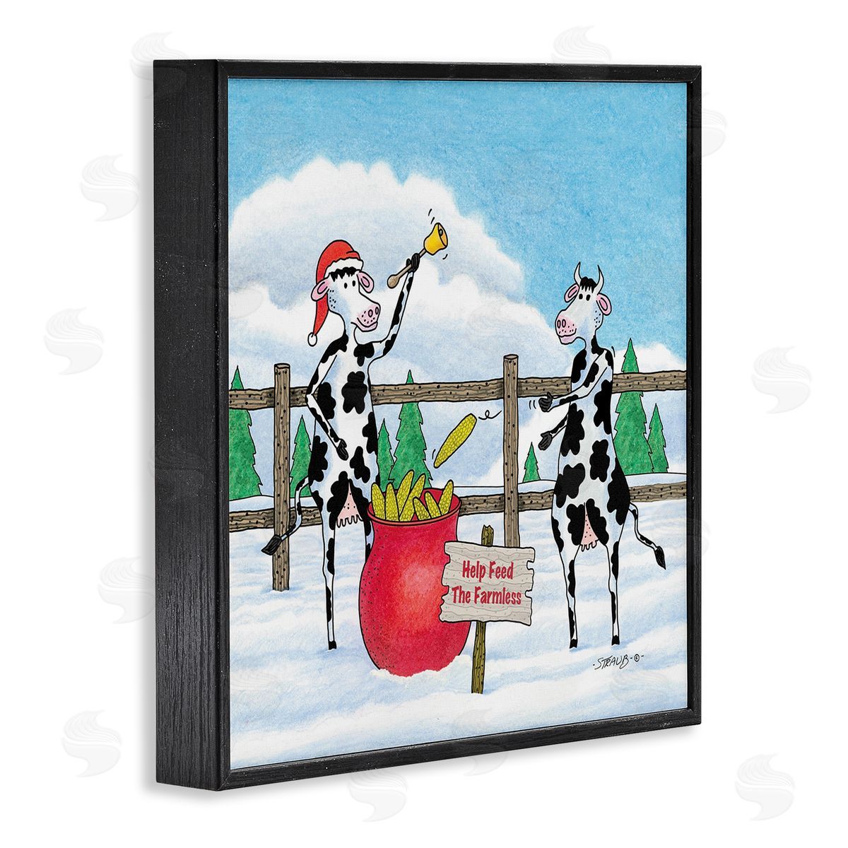 Feed The Farmless Funny Cows Black Frame Print Wall Art, Home Decor by Roger Straub