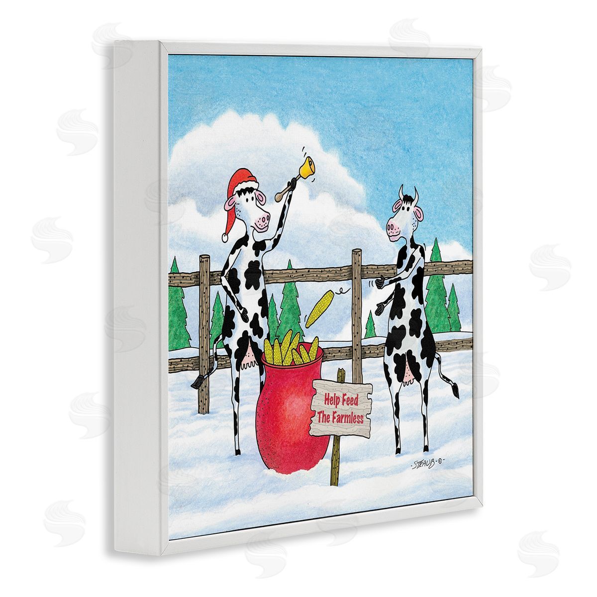 Feed The Farmless Funny Cows White Frame Print Wall Art, Home Decor by Roger Straub