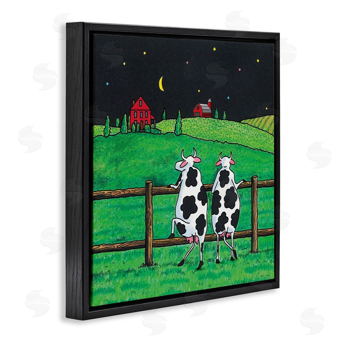 Girls Night Out Cows Black Floating Frame Canvas Wall Art, Home Decor by Roger Straub