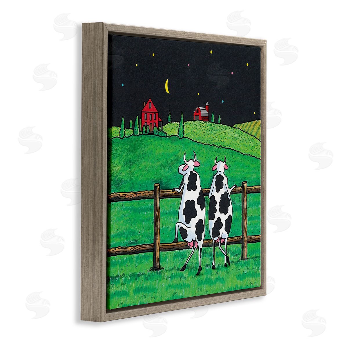 Girls Night Out Cows Brown Floating Frame Canvas Wall Art, Home Decor by Roger Straub