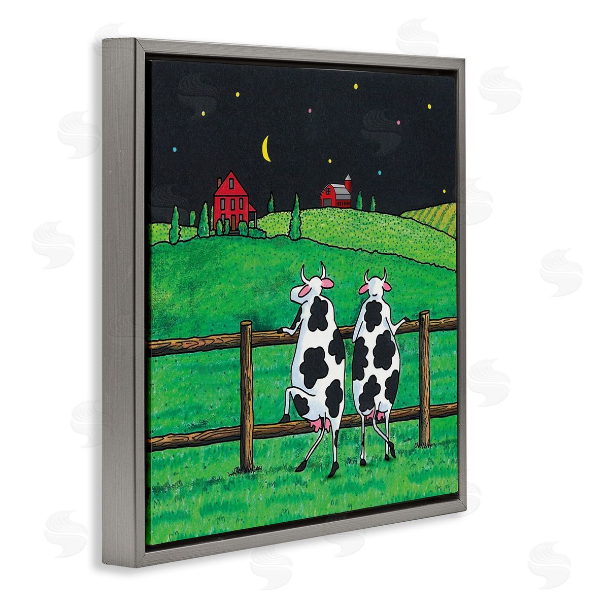Girls Night Out Cows Grey Floating Frame Canvas Wall Art, Home Decor by Roger Straub