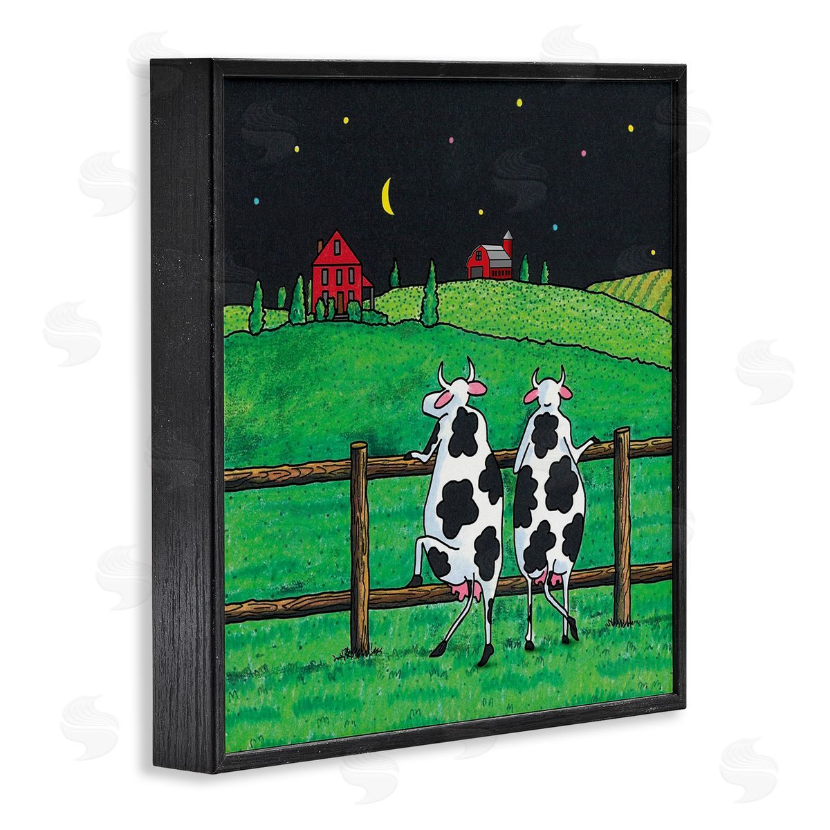 Girls Night Out Cows Black Frame Print Wall Art, Home Decor by Roger Straub