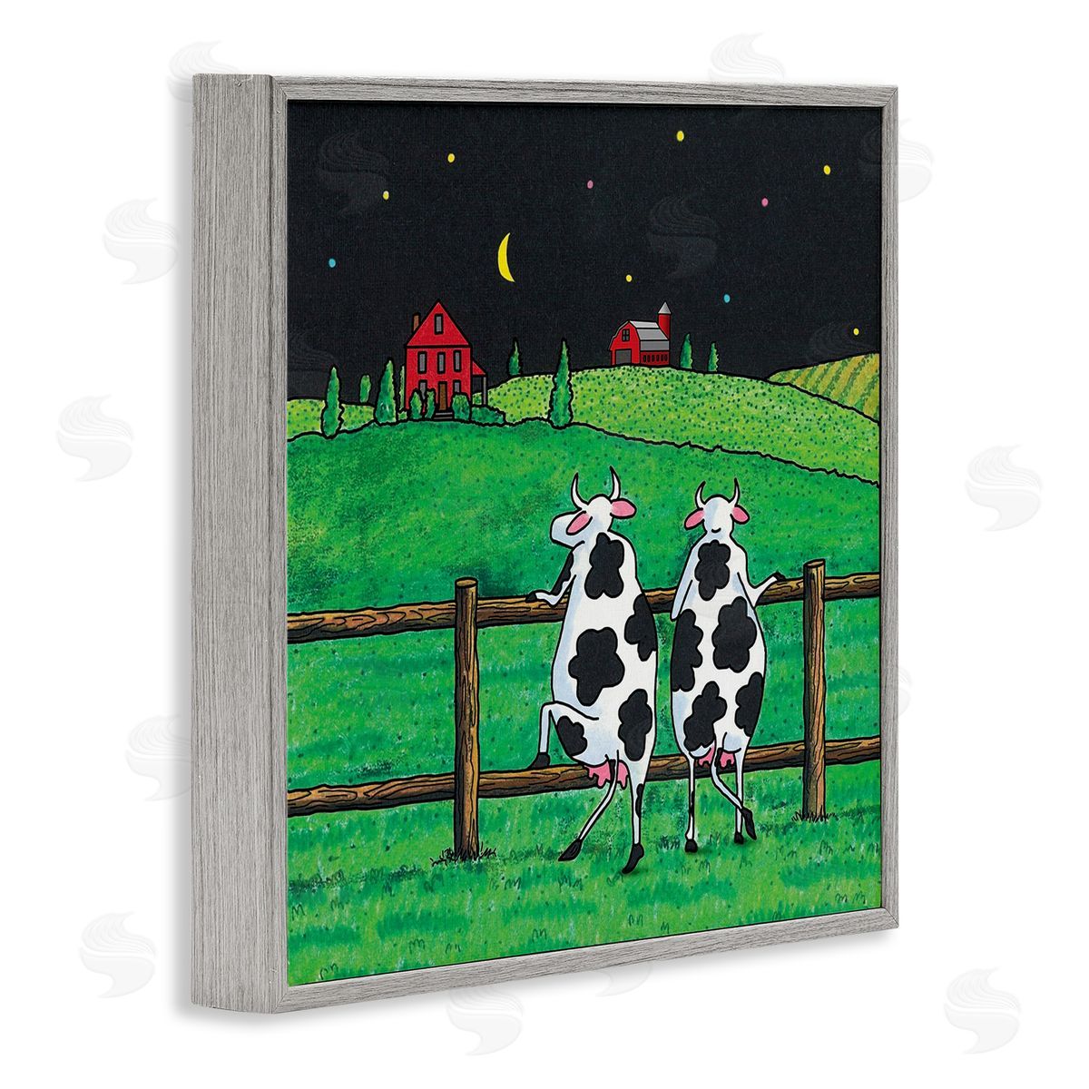 Girls Night Out Cows Grey Frame Print Wall Art, Home Decor by Roger Straub