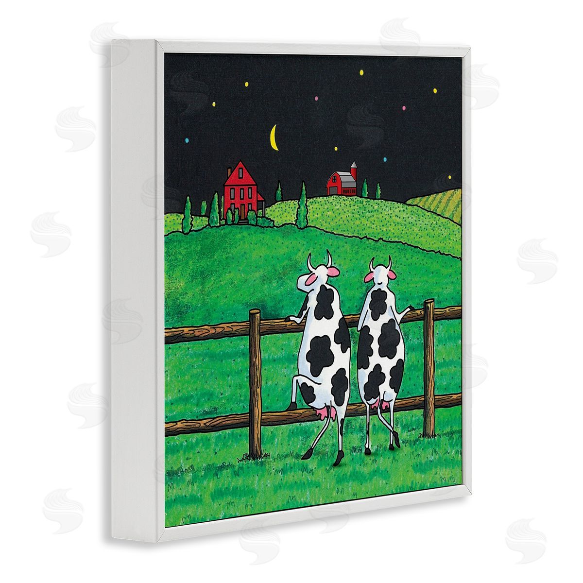 Girls Night Out Cows White Frame Print Wall Art, Home Decor by Roger Straub