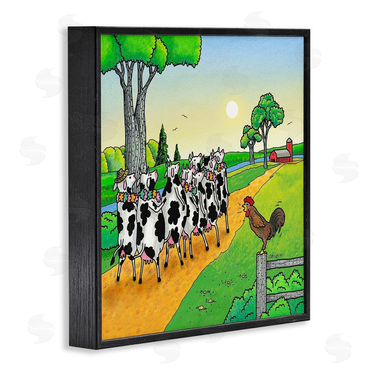 Funny Cows Come Home Black Frame Print Wall Art, Home Decor by Roger Straub