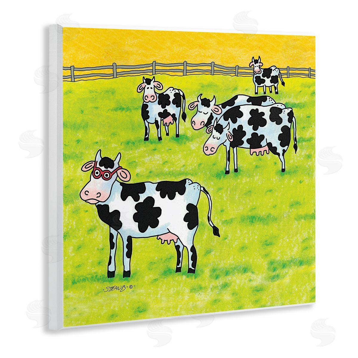 Funny Cow Herd with Specs Wood Plaque Wall Art, Home Decor by Roger Straub
