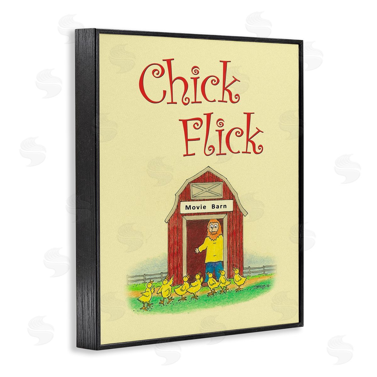 Chick Flick Vintage Pun Black Frame Print Wall Art, Home Decor by Roger Straub