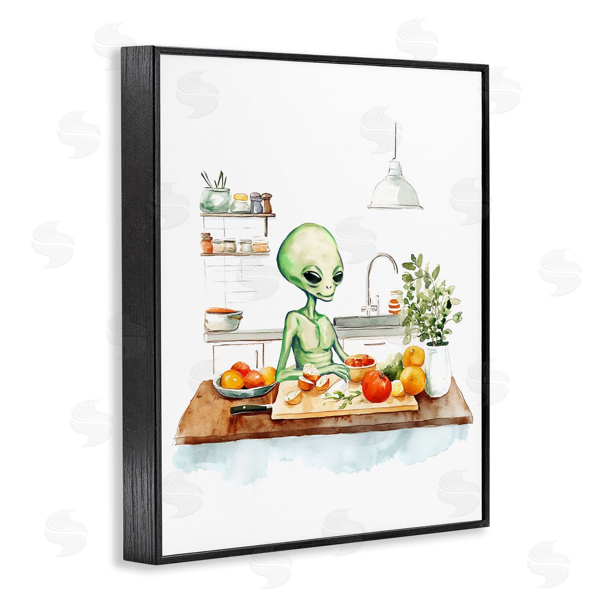 Alien Cooking in Kitchen Black Frame Print Wall Art, Home Decor by Stupell Studio