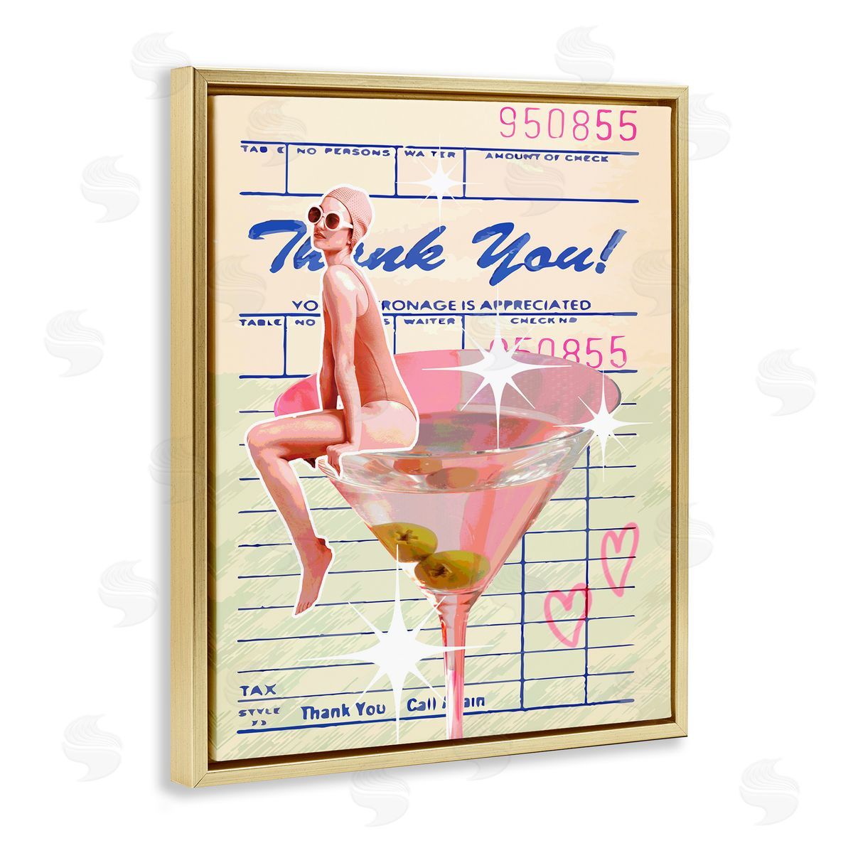 Retro Vintage Restaurant Check Gold Floating Frame Canvas Wall Art, Home Decor by Stupell Studio