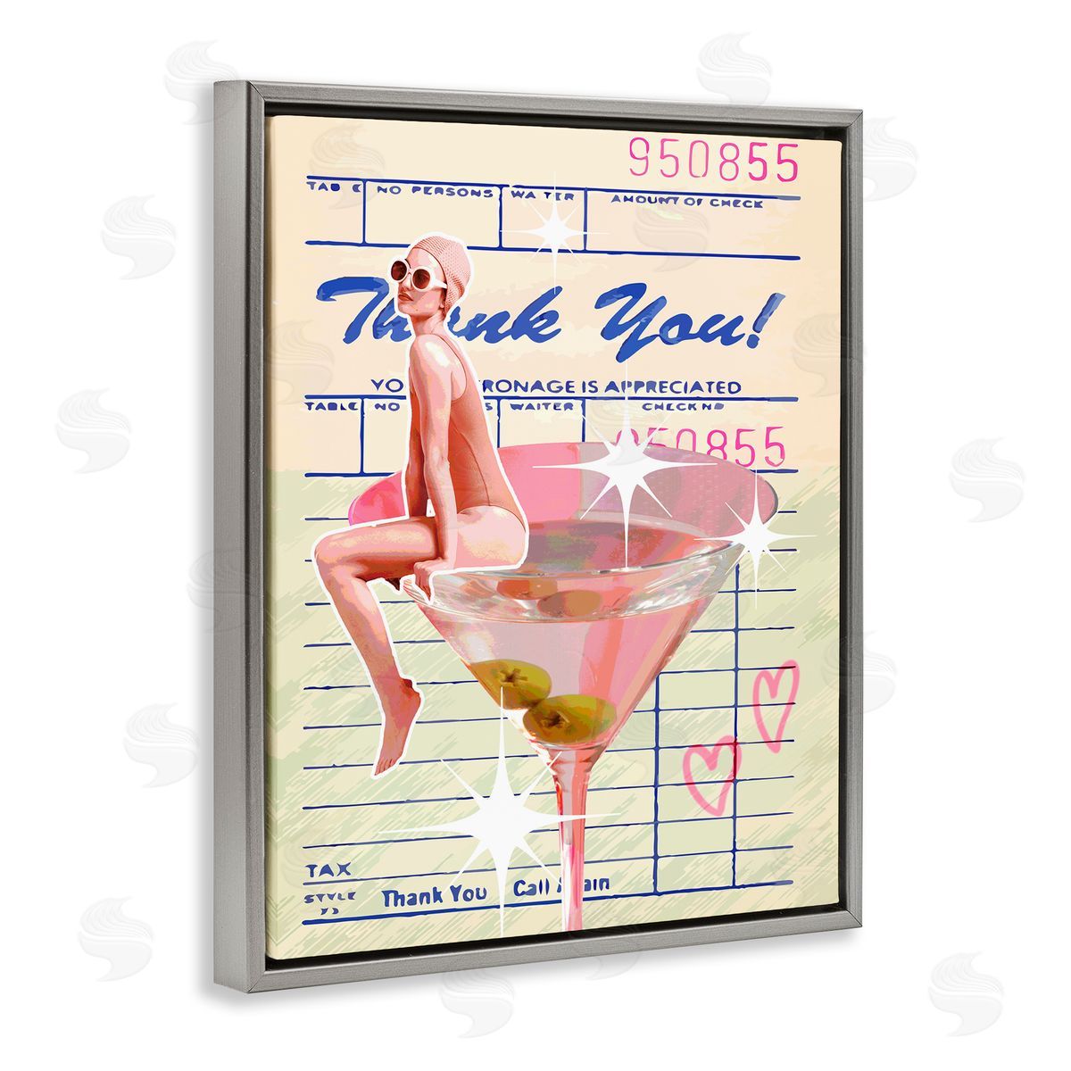 Retro Vintage Restaurant Check Grey Floating Frame Canvas Wall Art, Home Decor by Stupell Studio