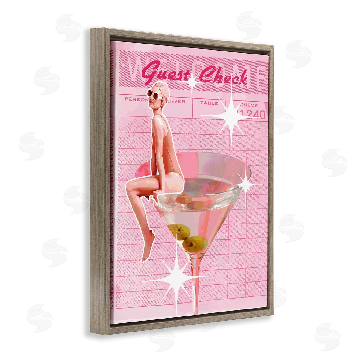 Retro Restaurant Check Cocktail Brown Floating Frame Canvas Wall Art, Home Decor by Stupell Studio