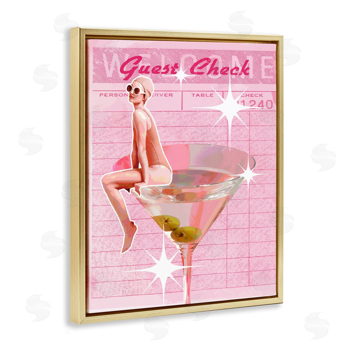 Retro Restaurant Check Cocktail Gold Floating Frame Canvas Wall Art, Home Decor by Stupell Studio