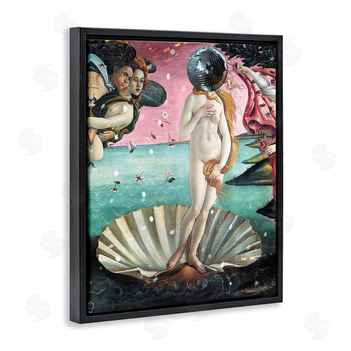 Classic Clamshell with Disco Ball Black Floating Frame Canvas Wall Art, Home Decor by Stupell Studio