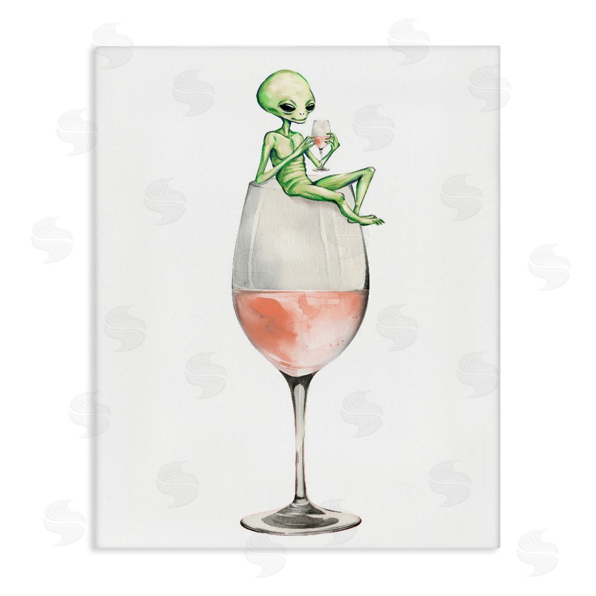 Lounging Alien on Wine Glass Canvas Wall Art, Home Decor by Stupell Studio
