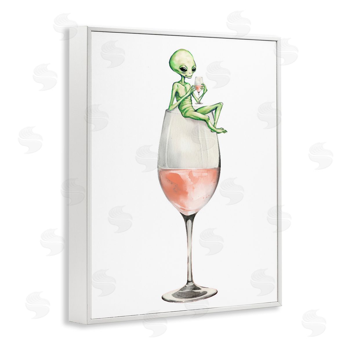 Lounging Alien on Wine Glass White Frame Print Wall Art, Home Decor by Stupell Studio