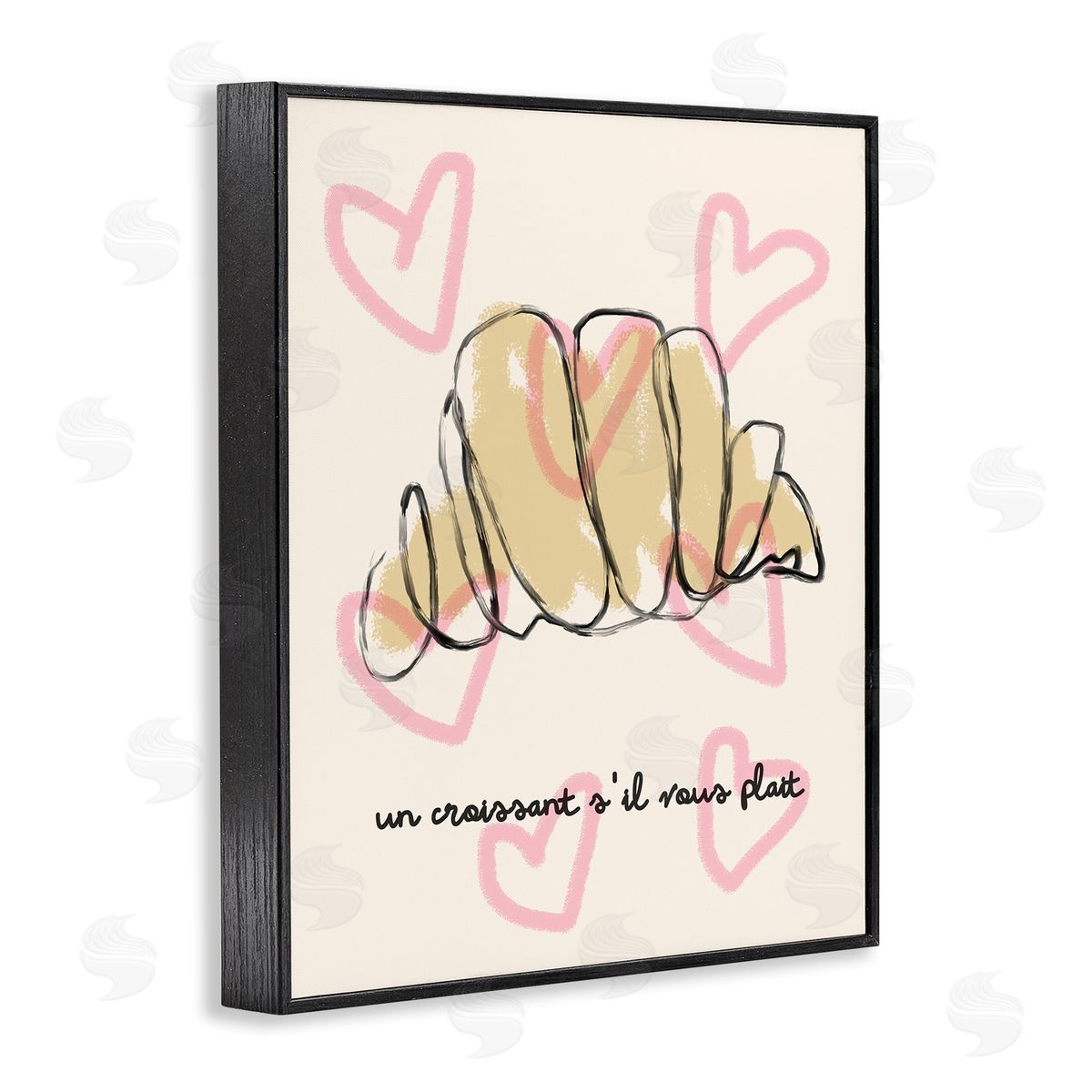 Chic Croissant with Hearts Black Frame Print Wall Art, Home Decor by Stupell Studio
