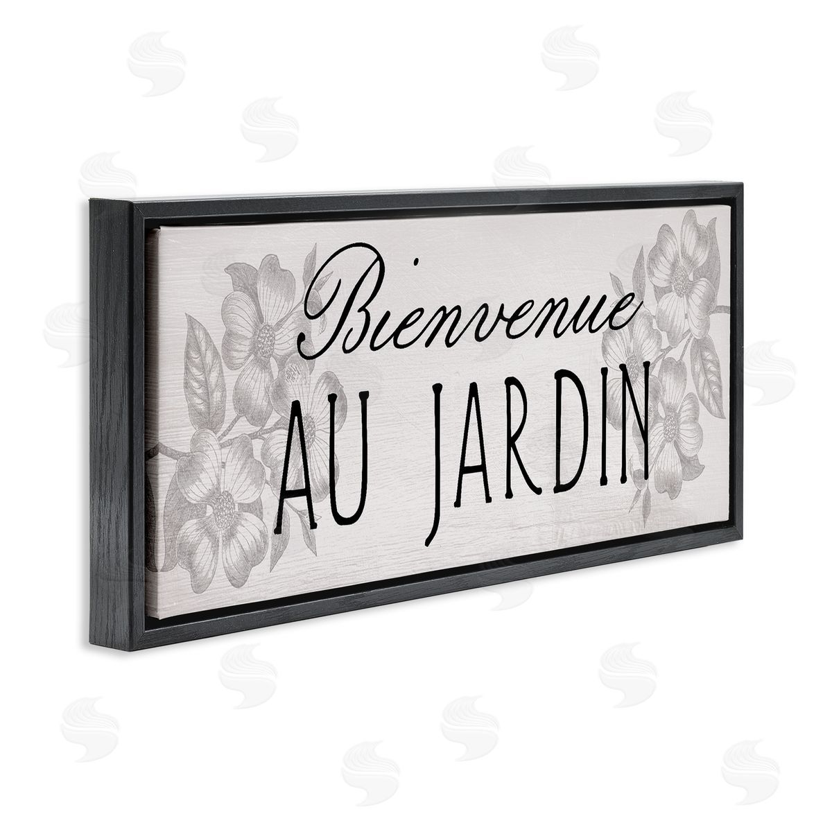 French Garden Welcome Black Floating Frame Canvas Wall Art, Home Decor by Stupell Studio