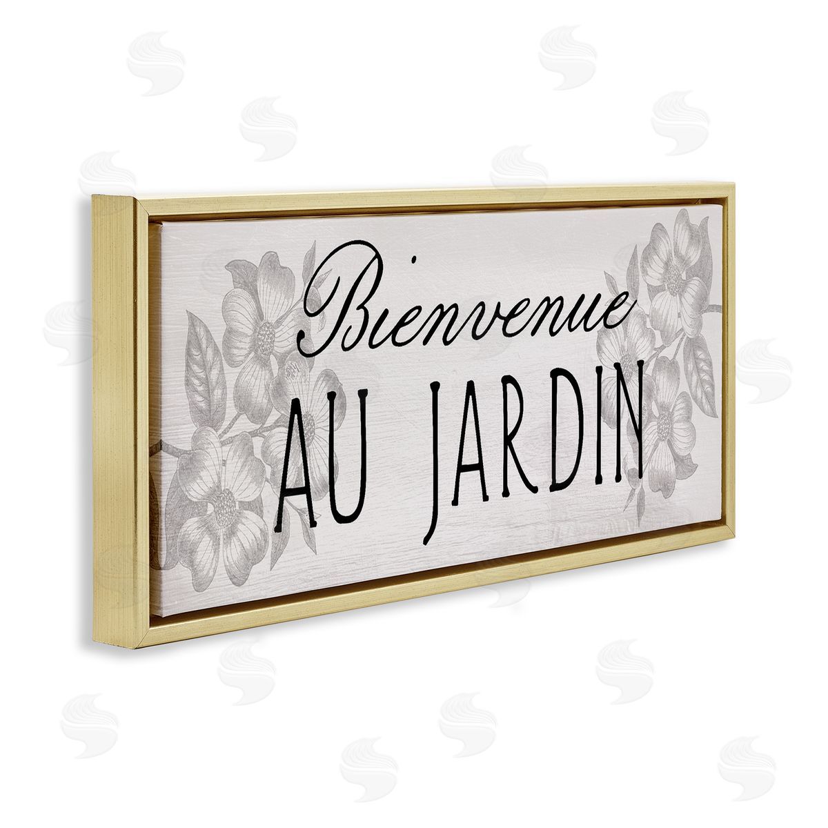 French Garden Welcome Gold Floating Frame Canvas Wall Art, Home Decor by Stupell Studio