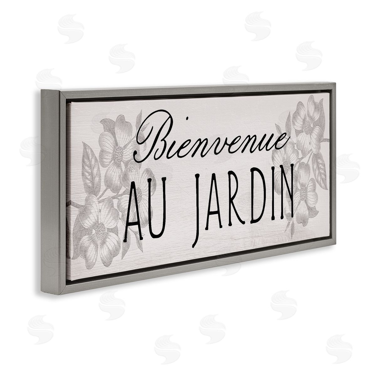 French Garden Welcome Grey Floating Frame Canvas Wall Art, Home Decor by Stupell Studio