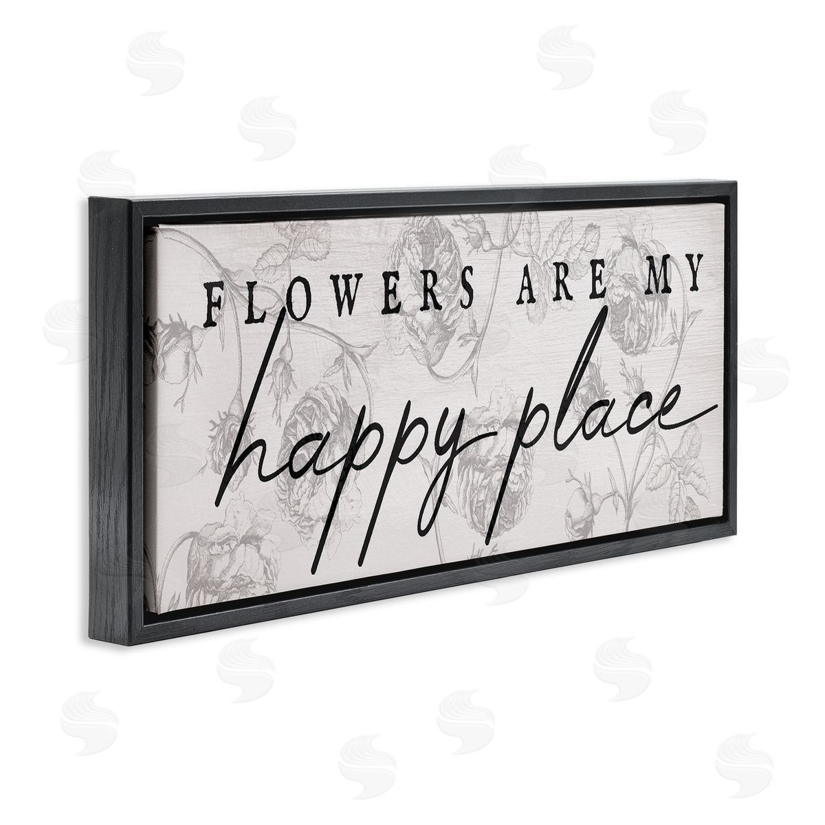 Flowers Are Happy Place Black Floating Frame Canvas Wall Art, Home Decor by Stupell Studio