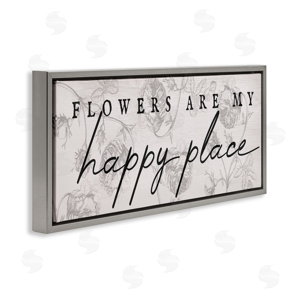 Flowers Are Happy Place Grey Floating Frame Canvas Wall Art, Home Decor by Stupell Studio
