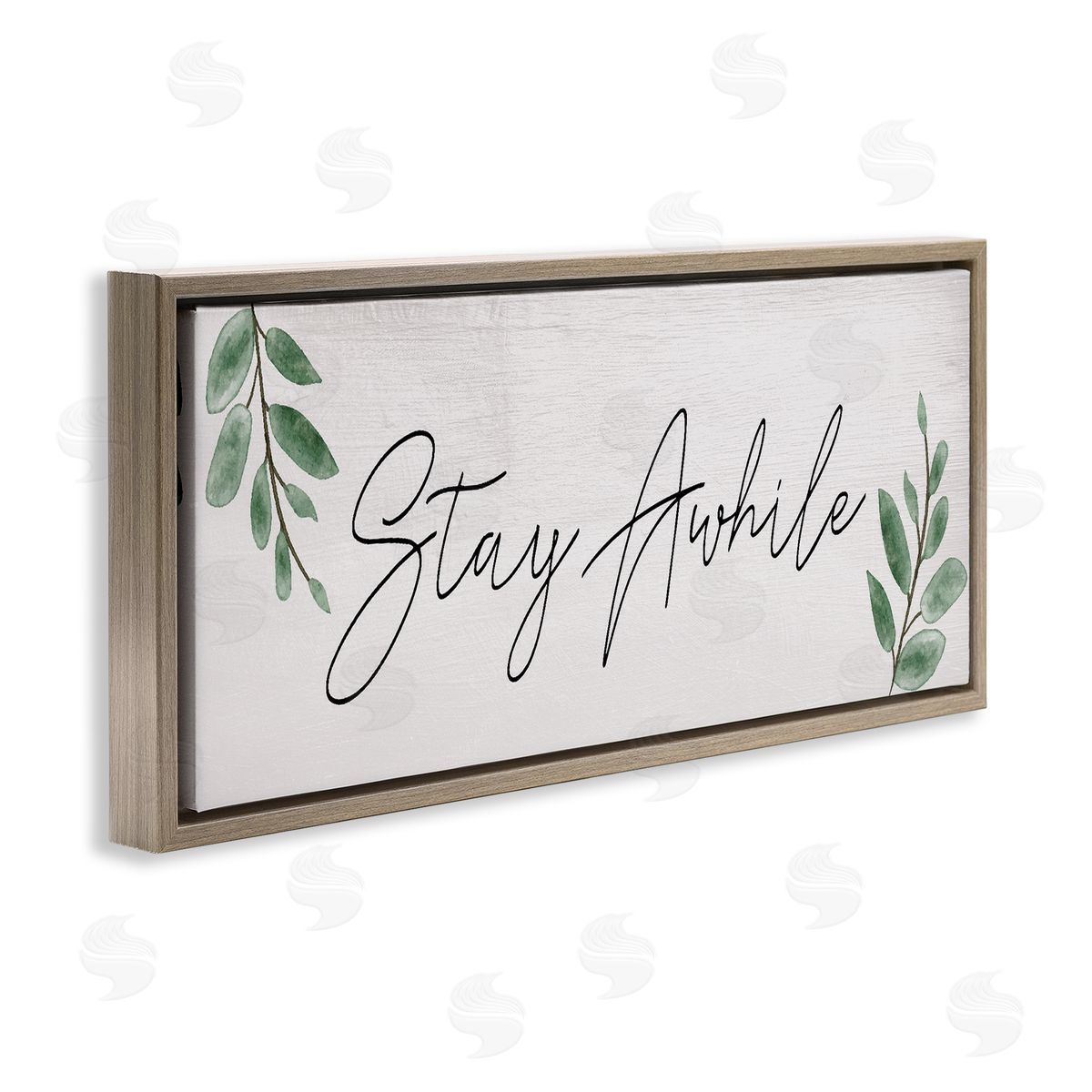 Stay Awhile with Plant Sprigs Brown Floating Frame Canvas Wall Art, Home Decor by Stupell Studio
