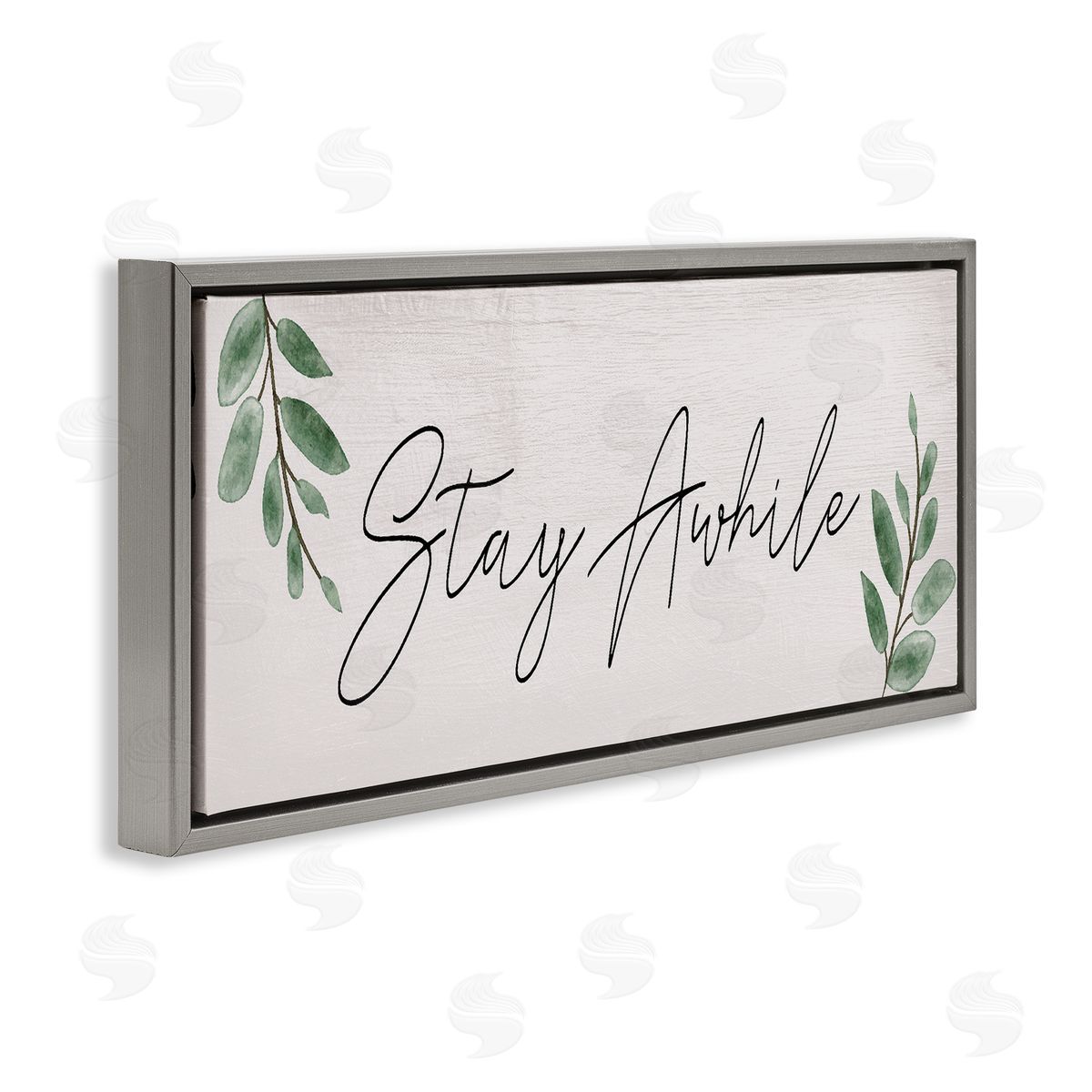 Stay Awhile with Plant Sprigs Grey Floating Frame Canvas Wall Art, Home Decor by Stupell Studio