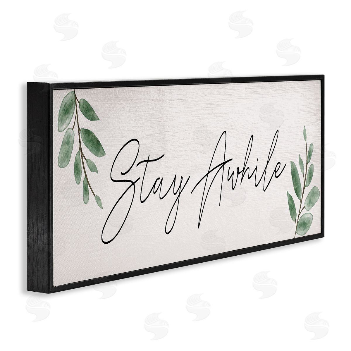 Stay Awhile with Plant Sprigs Black Frame Print Wall Art, Home Decor by Stupell Studio