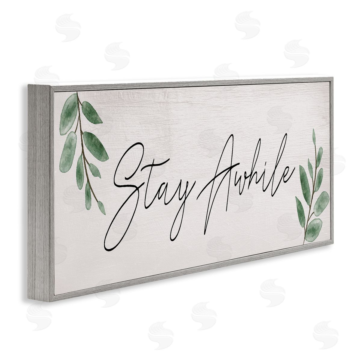 Stay Awhile with Plant Sprigs Grey Frame Print Wall Art, Home Decor by Stupell Studio