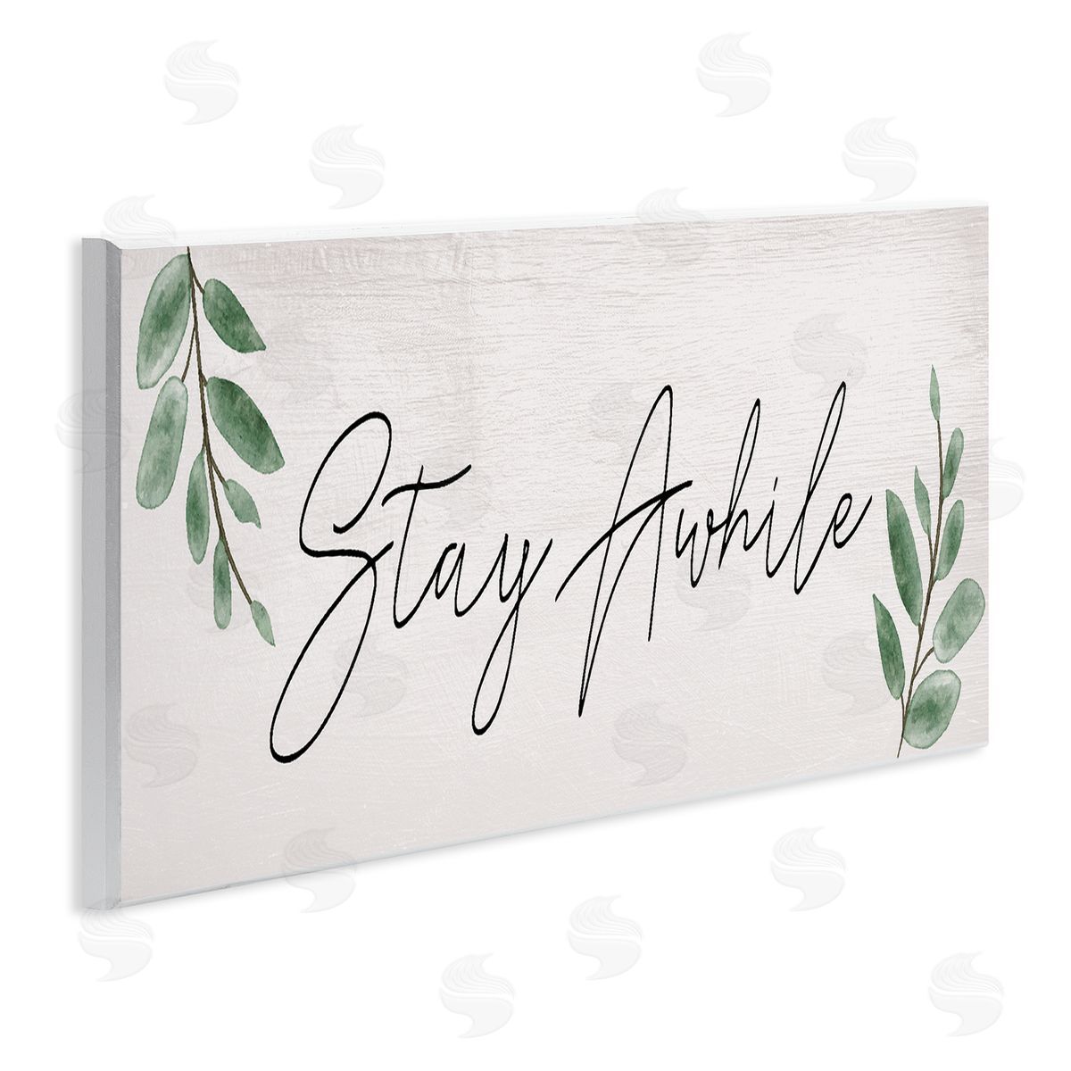 Stay Awhile with Plant Sprigs Wood Plaque Wall Art, Home Decor by Stupell Studio