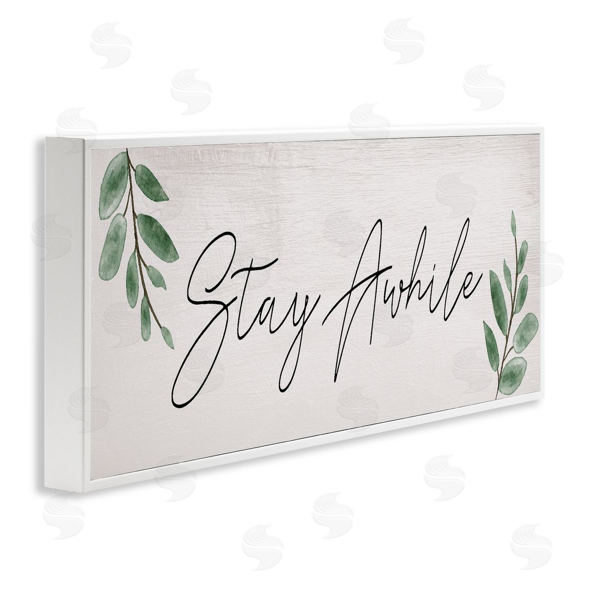 Stay Awhile with Plant Sprigs White Frame Print Wall Art, Home Decor by Stupell Studio