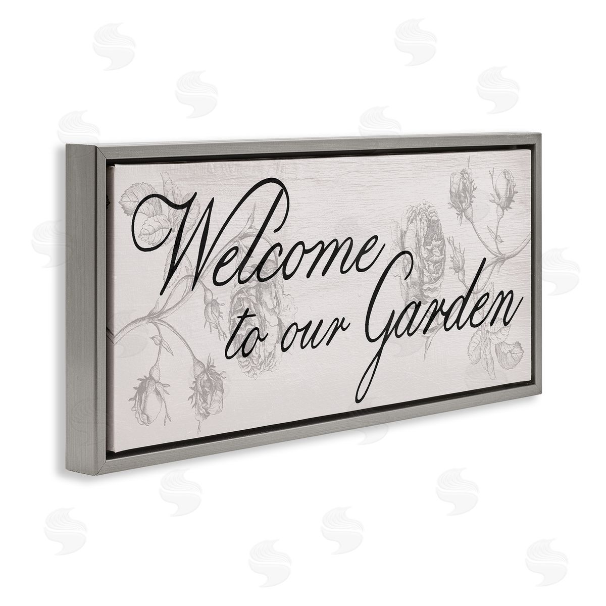 Vintage Welcome To The Garden Grey Floating Frame Canvas Wall Art, Home Decor by Stupell Studio
