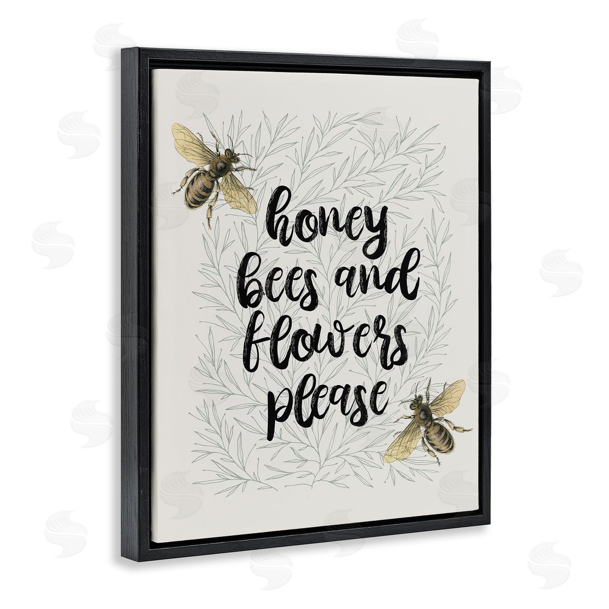 Honey Bees & Flowers Please Black Floating Frame Canvas Wall Art, Home Decor by Stupell Studio