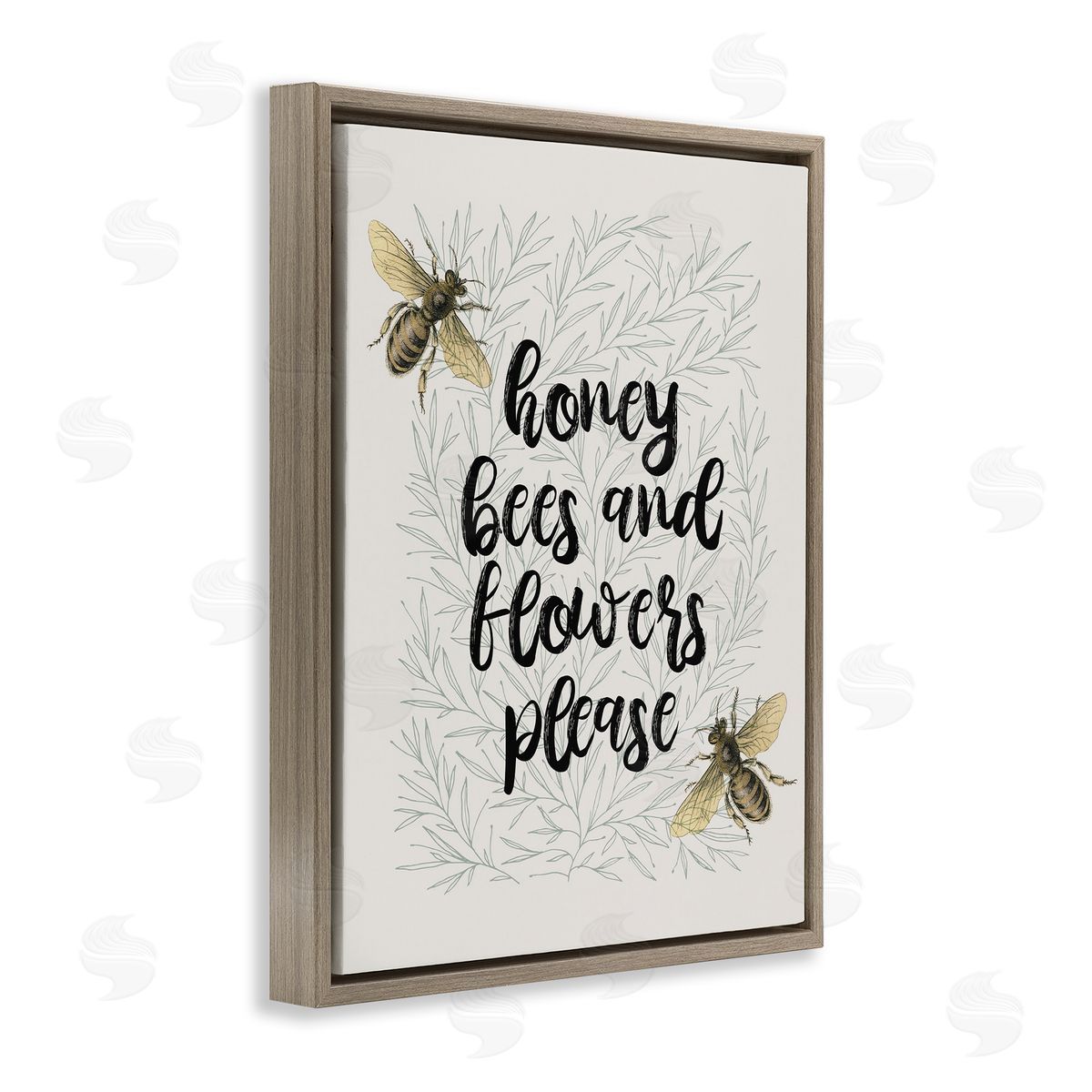 Honey Bees & Flowers Please Brown Floating Frame Canvas Wall Art, Home Decor by Stupell Studio