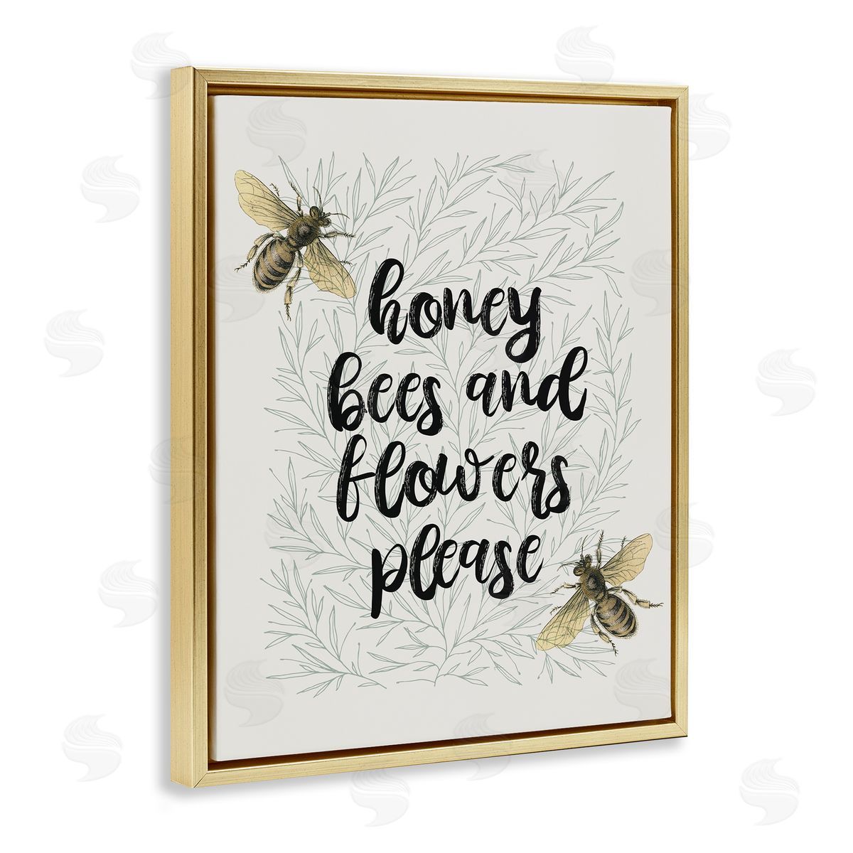 Honey Bees & Flowers Please Gold Floating Frame Canvas Wall Art, Home Decor by Stupell Studio