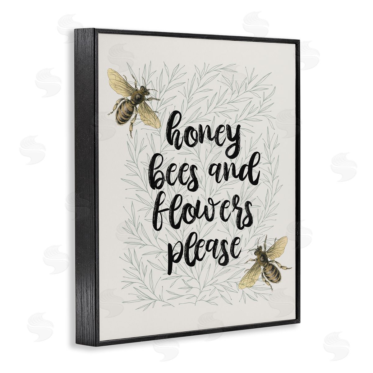 Honey Bees & Flowers Please Black Frame Print Wall Art, Home Decor by Stupell Studio