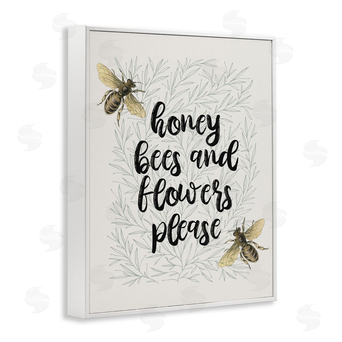 Honey Bees & Flowers Please White Frame Print Wall Art, Home Decor by Stupell Studio