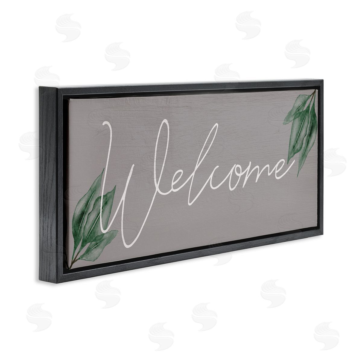 Welcome on Grey with Herbs Black Floating Frame Canvas Wall Art, Home Decor by Stupell Studio