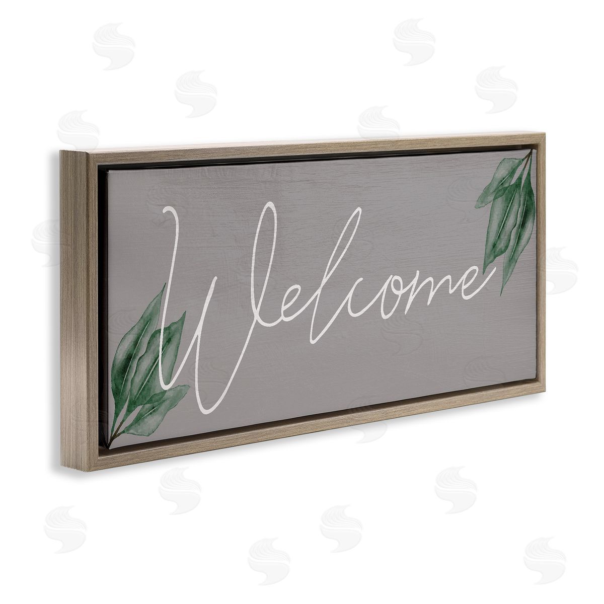 Welcome on Grey with Herbs Brown Floating Frame Canvas Wall Art, Home Decor by Stupell Studio