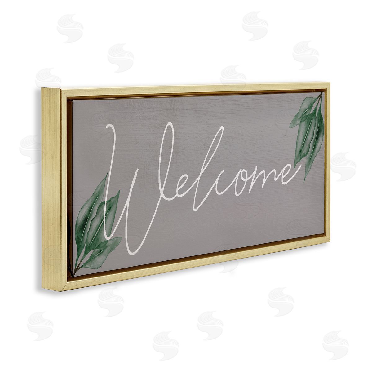 Welcome on Grey with Herbs Gold Floating Frame Canvas Wall Art, Home Decor by Stupell Studio