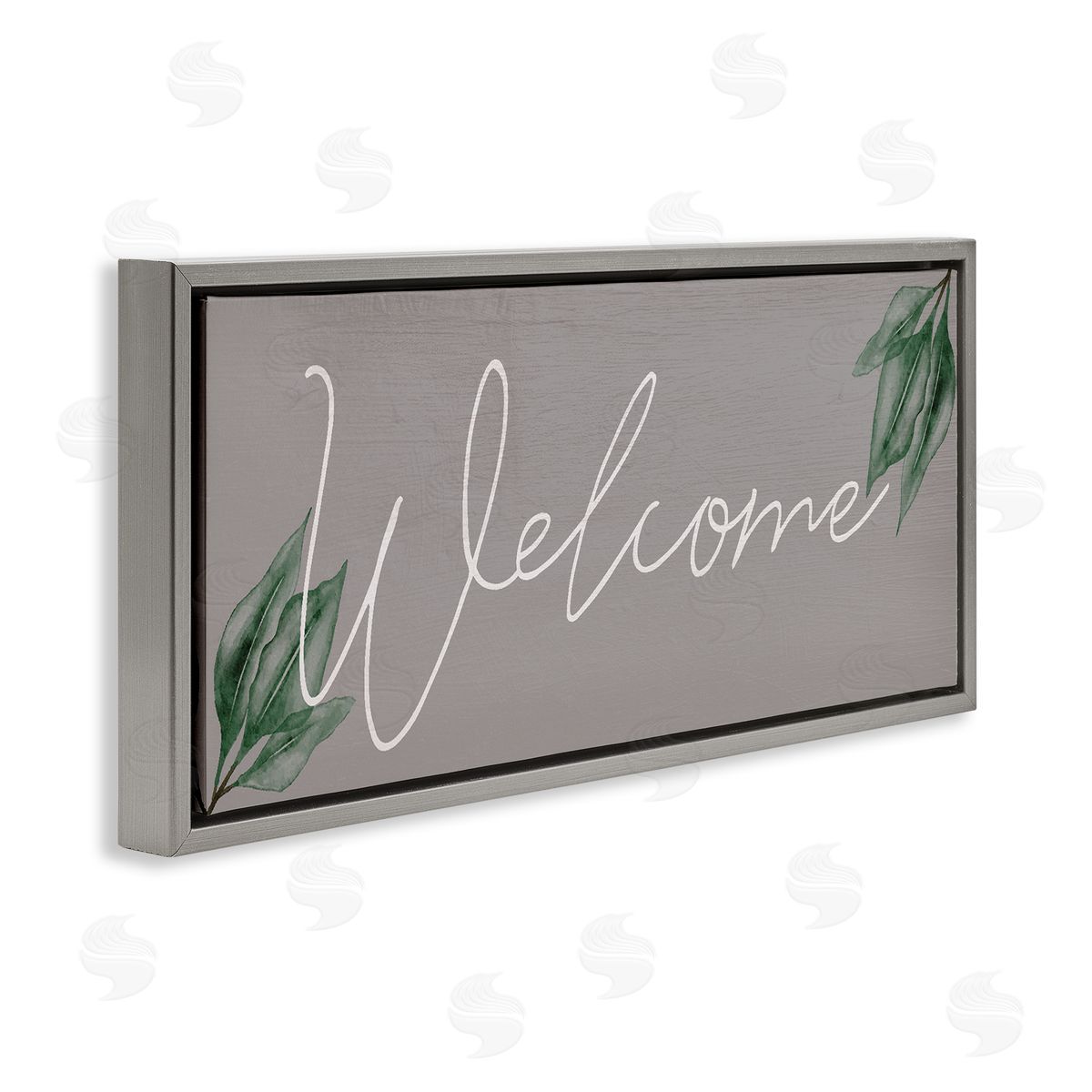 Welcome on Grey with Herbs Grey Floating Frame Canvas Wall Art, Home Decor by Stupell Studio