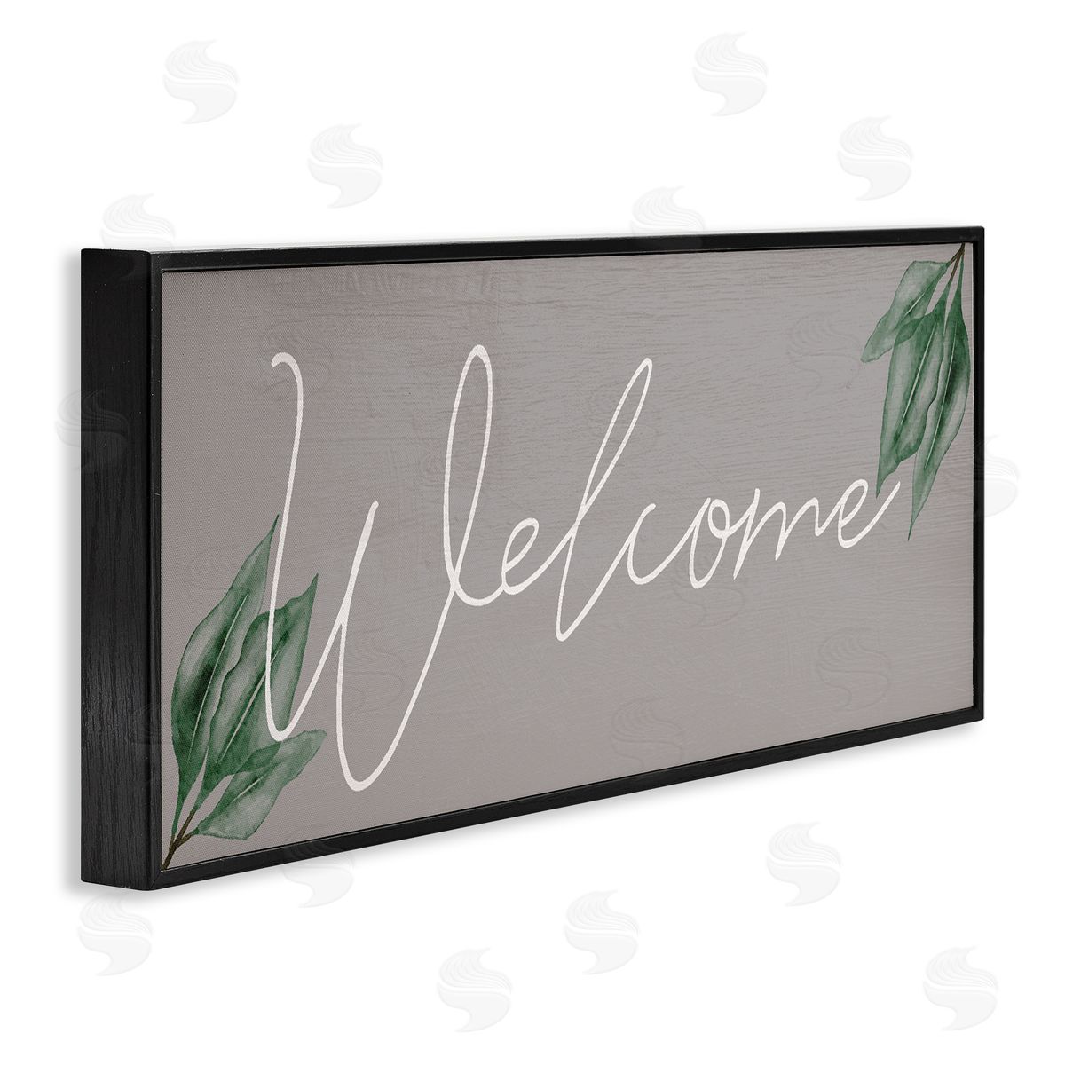 Welcome on Grey with Herbs Black Frame Print Wall Art, Home Decor by Stupell Studio