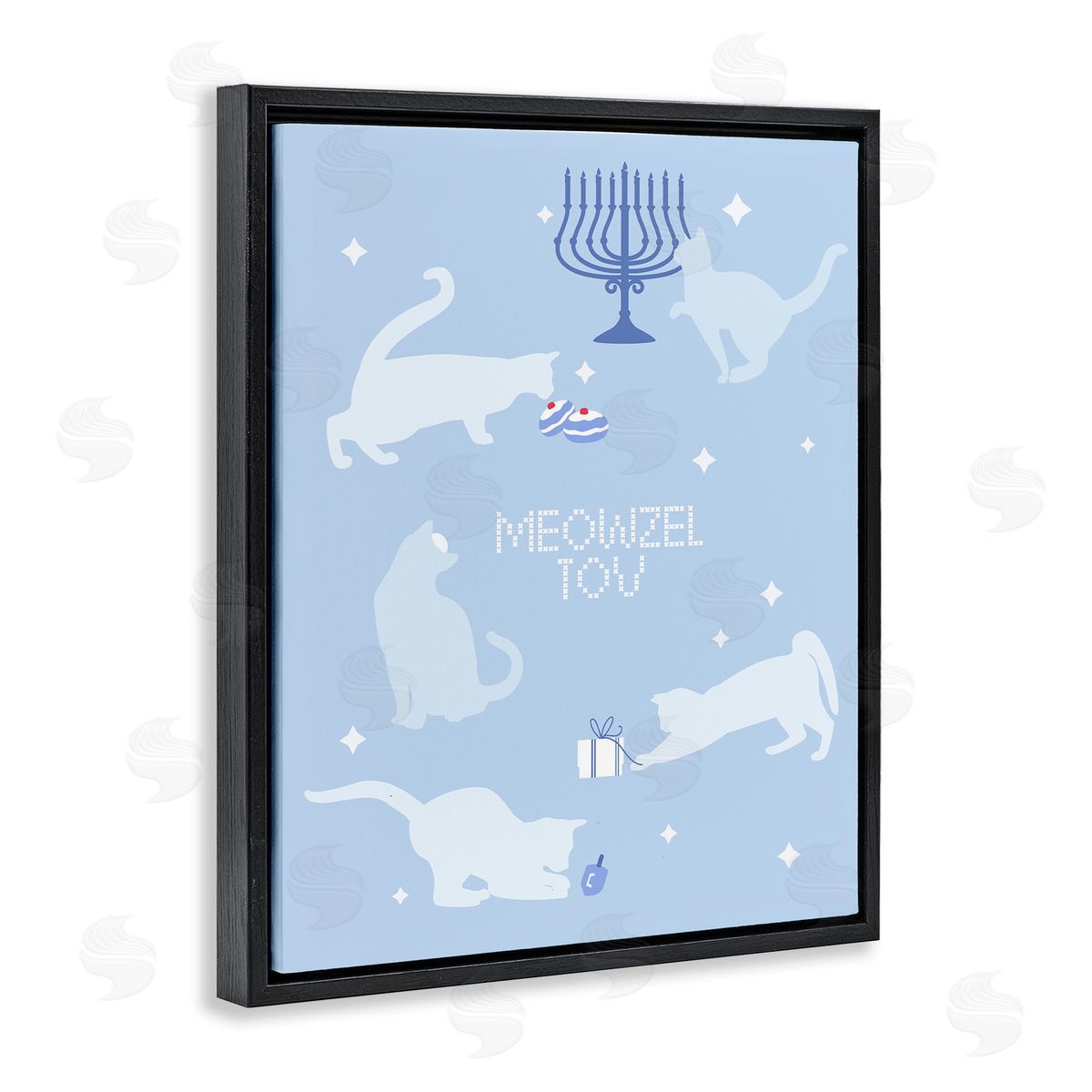Meowzel Tov Seasonal Cats Black Floating Frame Canvas Wall Art, Home Decor by Stupell Studio