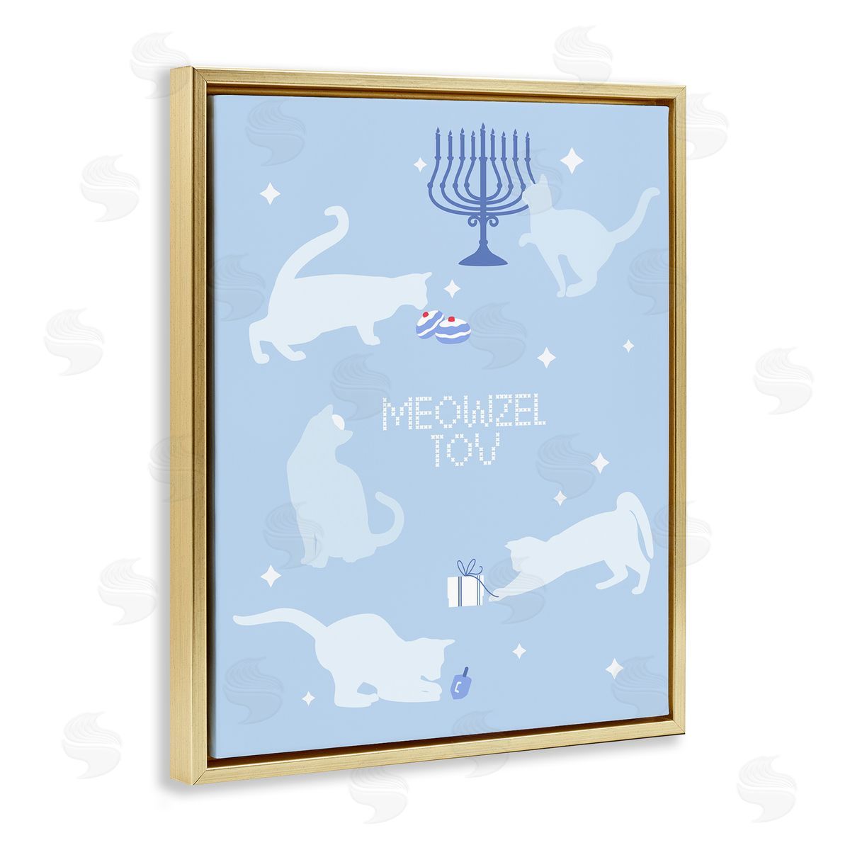 Meowzel Tov Seasonal Cats Gold Floating Frame Canvas Wall Art, Home Decor by Stupell Studio