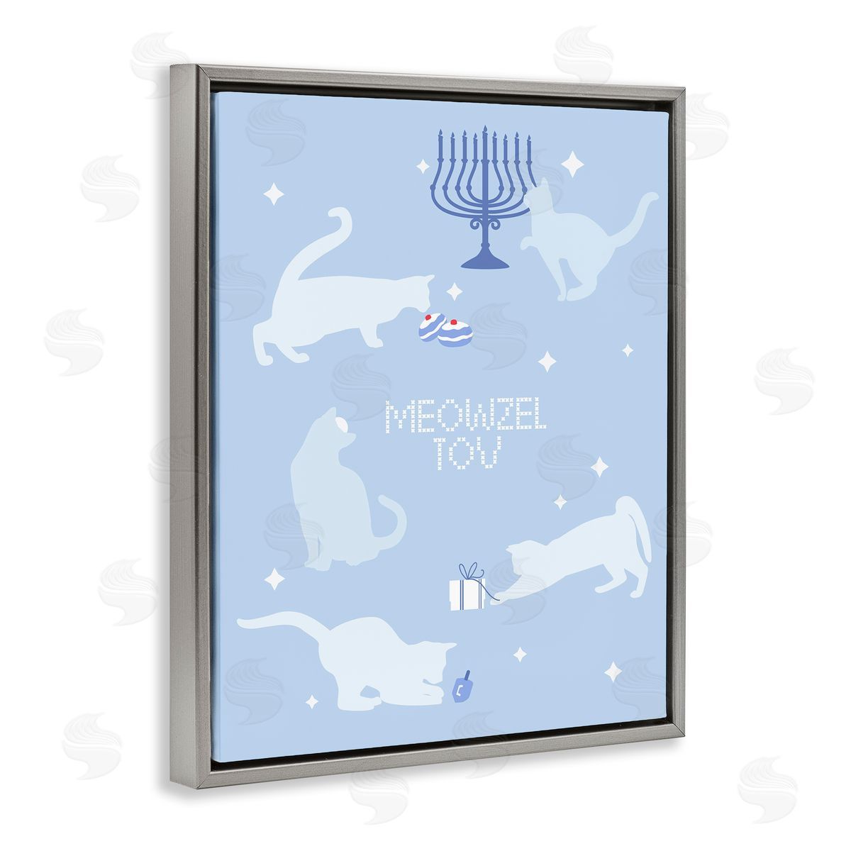 Meowzel Tov Seasonal Cats Grey Floating Frame Canvas Wall Art, Home Decor by Stupell Studio