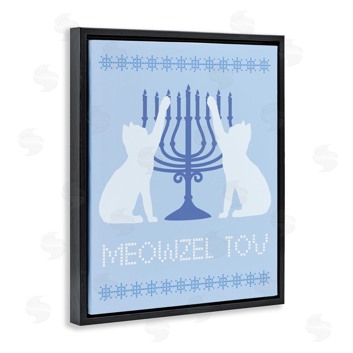 Meowzel Tov Hanukkah Cats Black Floating Frame Canvas Wall Art, Home Decor by Stupell Studio