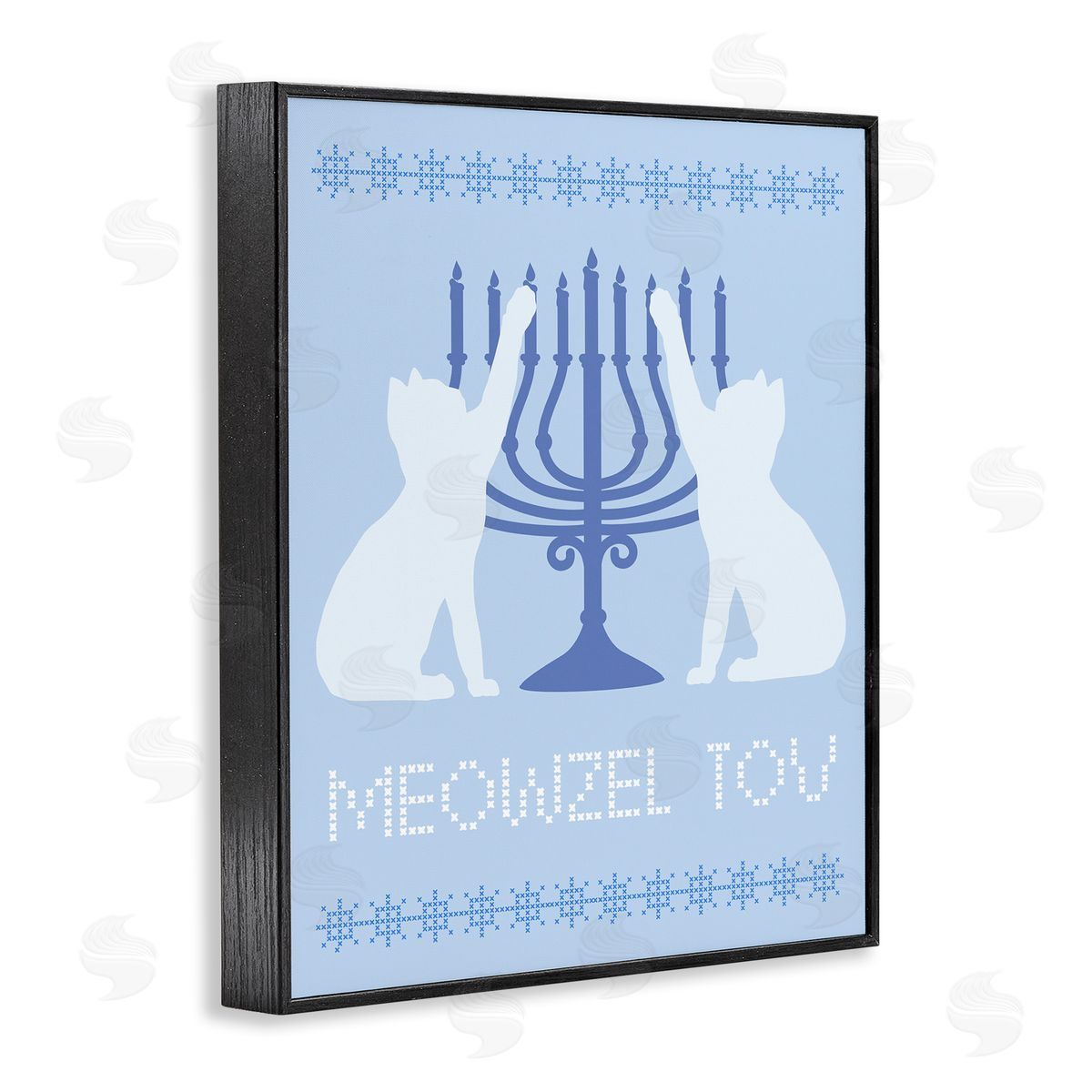 Meowzel Tov Hanukkah Cats Black Frame Print Wall Art, Home Decor by Stupell Studio