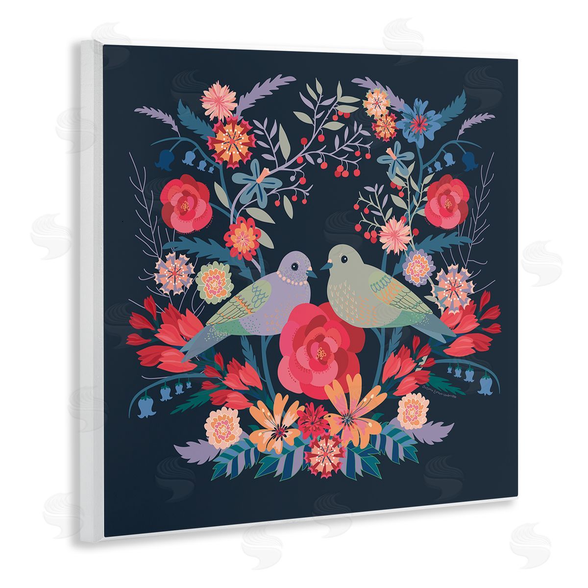 Symmetrical Birds & Flowers Wood Plaque Wall Art, Home Decor by Verbrugge Watercolor